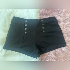 Black High-Waisted Sailor Stretchy Button Front Shorts